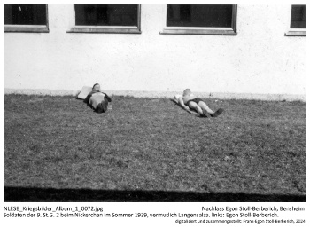 Soldaten der 9. St.G. 2 beim Nickerchen im Sommer 1939, vermutlich Langensalza. links: Egon Stoll-Berberich. NLESB_Kriegsbilder_Album1_0072.