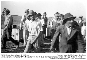 Vinné, Slowakei, September 1939. Einsatzbereich der III.  St.G. 2. Zivilpersonen auf einem Feldflugplatz der III. St.G 2. NLESB_Kriegsbilder_Album1_0083.