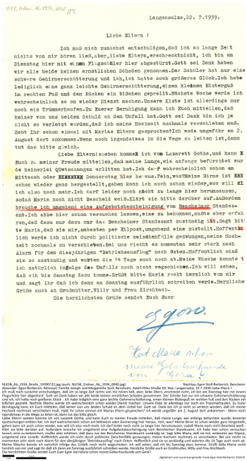 Schreiben Egon Stoll-Berberichs an seine Eltern. NLESB_Ab_1934_Briefe_19390722