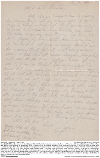 Brief Egon Stoll-Berberichs an seine Frau, 12. Januar 1944. NLESB_Ab_1934_Briefe_19440112