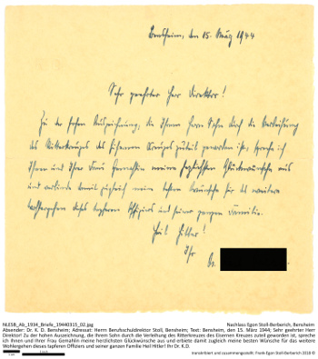 Glückwunschschreiben eines Bensheimer Juristen an Joseph Stoll. NLESB_Ab_1934_Briefe_19440315_02.