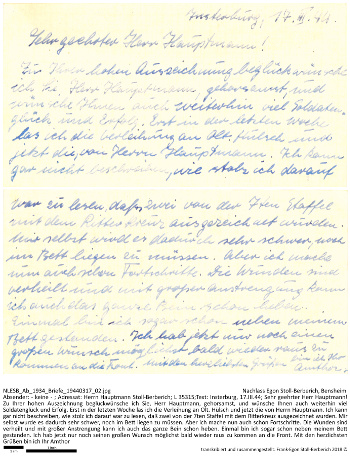 Brief des Kameraden "Amthor" an Egon Stoll-Berberich anlässlich seiner Ritterkreuzverleihung; NLESB_Ab_1934_Briefe_19440317_02.