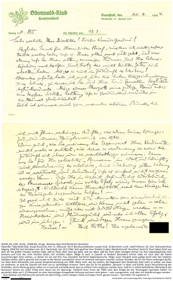 Der Haupt-Ausschuss des Odenwaldklubs richtet ein Schreiben an den Stiefvater Egon Stoll-Berberichs. NLESB_Ab_1934_Briefe_19440315_03.
