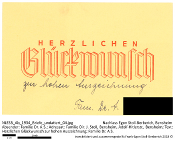 Familie Dr. A. S. gratuliert Familie Stoll. NLESB_Ab_1934_Briefe_undatiert_04_anonym.