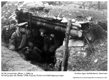 Schlachtgruppe 50, Oktober 1938, Troppau, Tschechische Bunkeranlagen. NLESB_Kriegsbilder_Album1_0060. Schlachtgruppe 50, Oktober 1938, Troppau, Tschechische Bunkeranlagen. NLESB_Kriegsbilder_Album1_0060.