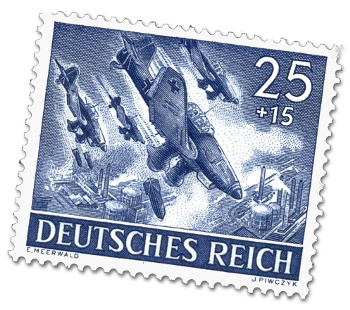 Briefmarke mit Stuka-Motiv anlässlich des Tag der Wehrmacht 1943. (Bild bereinigt)