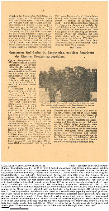 Zeitungsartikel aus den Thüringer Heimatgrüßen vom 1. Juni 1944 mit namentlicher Nennung Egon Stoll-Berberichs. NLESB_Ab_1934_Briefe_19440601_TH_RK