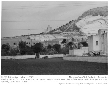 Ausflug  der III./St.G.1 im April 1941 in Trapani, Sizilien, Italien. Hier Blick auf die Villen in der heutigen Via Bileti Santoro, Casa Santa, Trapani. NLESB_Kriegsbilder_Album1_0129